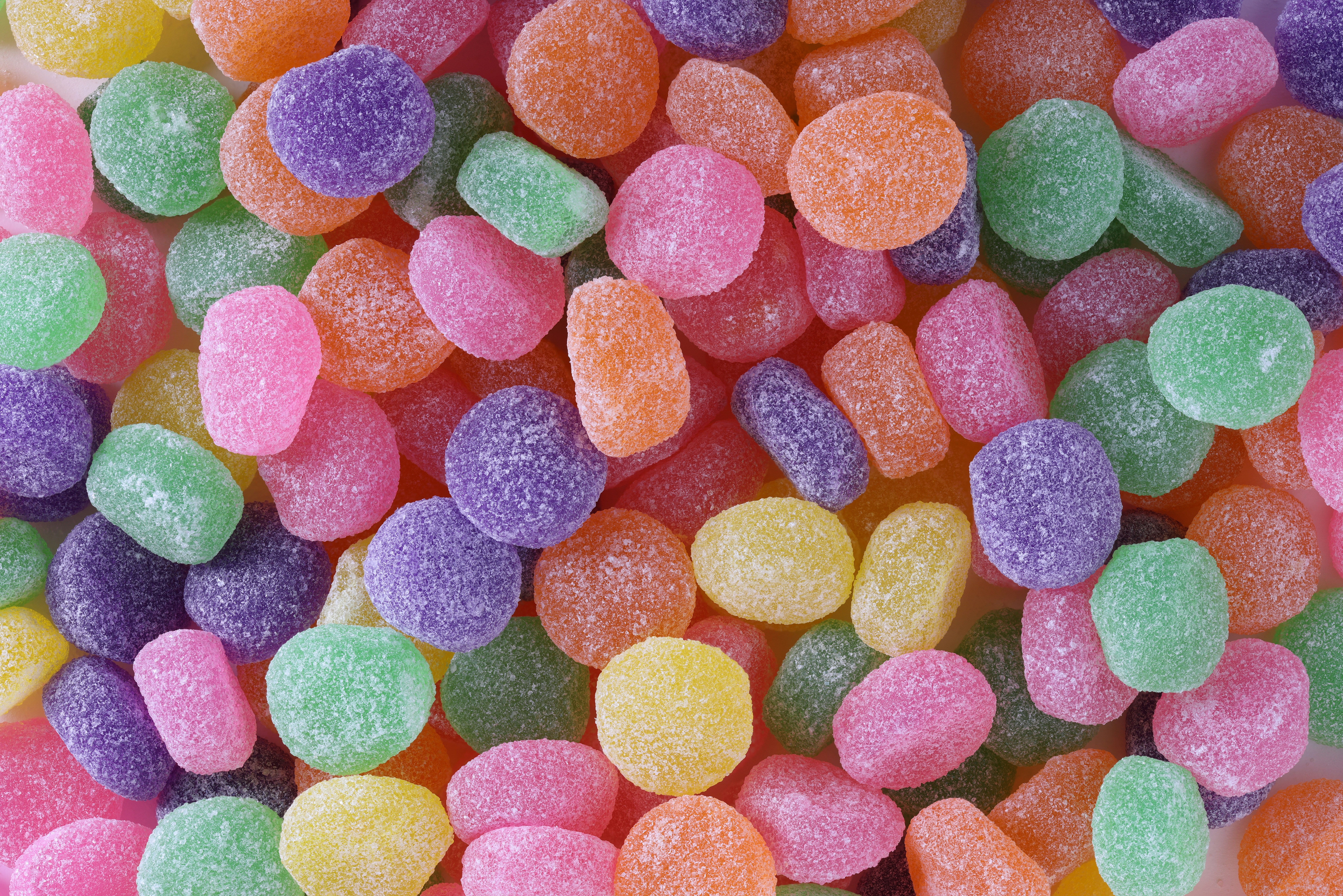 Assorted gummies arranged as edible product imagery